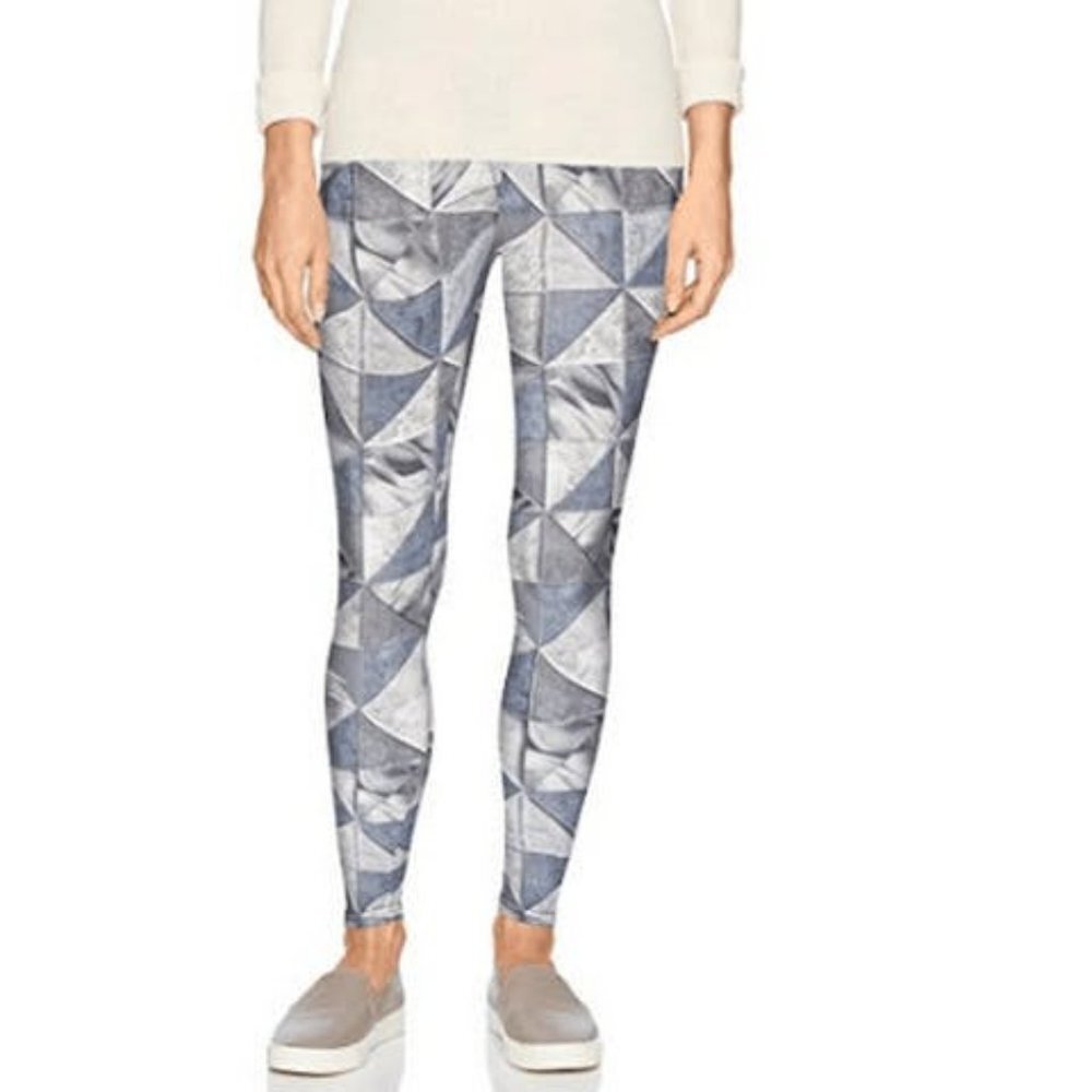 Carnival Womens Full-Length Printed Soft Microfiber Legging, blue/grey geometri